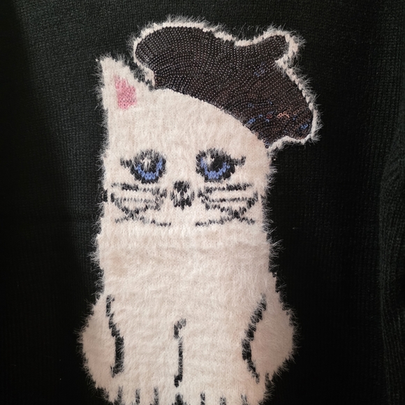 Karl Lagerfeld Black Sweater with Cat Design - Picture 3 of 14